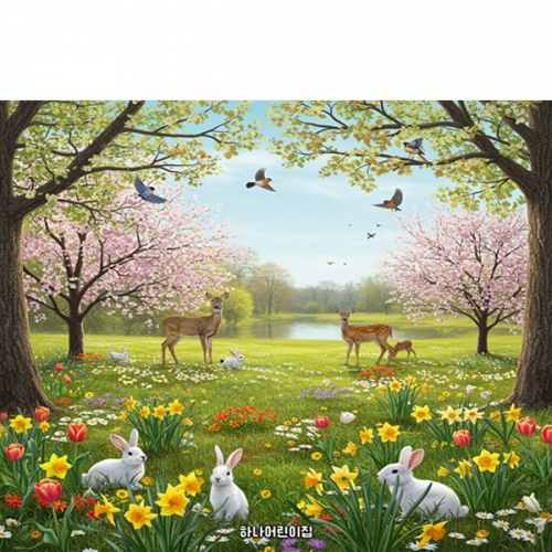 [파티붕붕]D6894 봄풍경 현수막 / 유치원 어린이집 봄 배경 현수막 봄나들이 포토존 제작