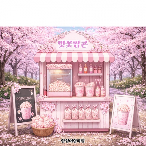 [파티붕붕] D6993 벚꽃팝콘 현수막 / 어린이집 유치원 봄 현수막 벚꽃 배경 포토존 제작