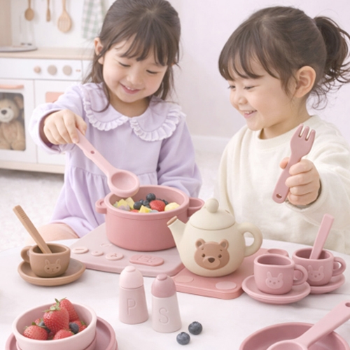 [키즈비전] 파스텔실리콘찻잔놀이세트33p 유아 안전 실리콘 소꿉놀이 티세트  