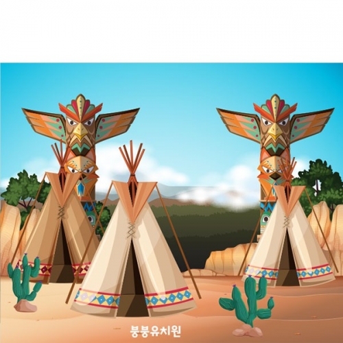 [파티붕붕] D3017 인디언놀이 현수막 / 유치원 어린이집 캠핑 인디언 현수막 캠프 놀이 배경 포토존