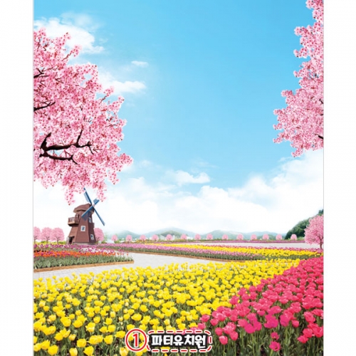 [파티붕붕] D4243 봄배경 현수막 / 봄 현수막 어린이집 유치원 벚꽃 튤립 봄꽃 배경 포토존