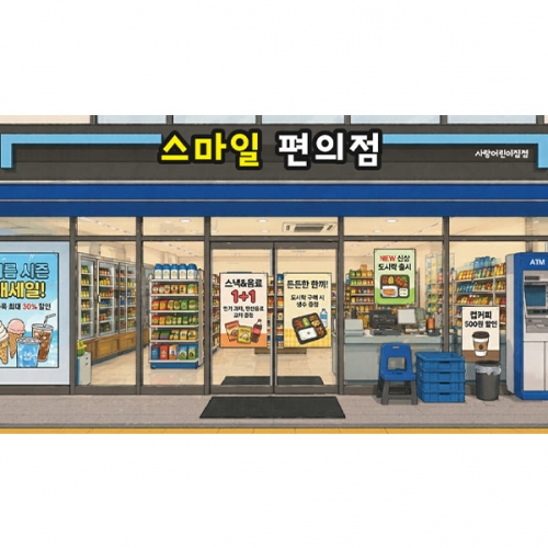 [파티붕붕] D7012 24시 편의점 현수막 / 유치원 어린이집 마트 현수막 시장놀이 포토존 제작