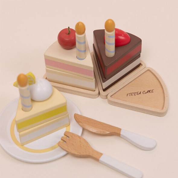 [키즈비전] 원목 소꿉놀이 조각 케이크 3종세트 역할놀이 생일파티