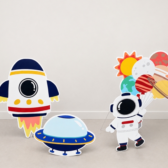 [파티붕붕] 어린이날 포토존 장식 세트 28 / 우주 우주인 로켓 UFO 행성 현수막 어린이날 행사 보드 장식