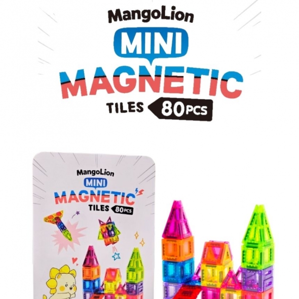 망고라이언 미니마그네틱타일 80pcs 자석교구 자석블럭 집콕놀이 조카선물