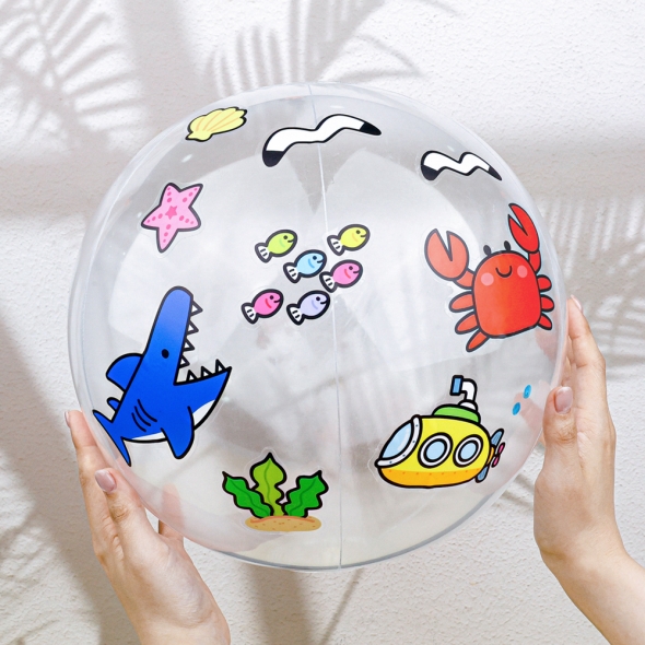 [오늘놀이] 여름 투명 비치볼 꾸미기 세트(바다 스티커 포함/물놀이/해양동물/KC인증)