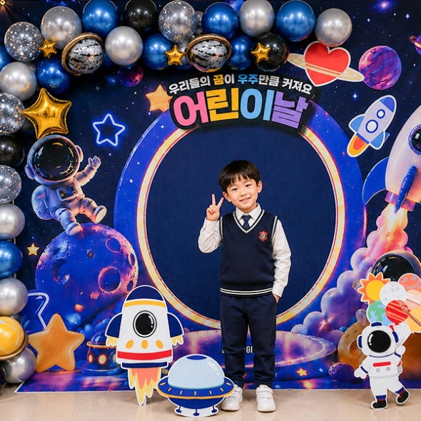 [파티붕붕] 어린이날 포토존 장식 세트 28 / 우주 우주인 로켓 UFO 행성 현수막 어린이날 행사 보드 장식