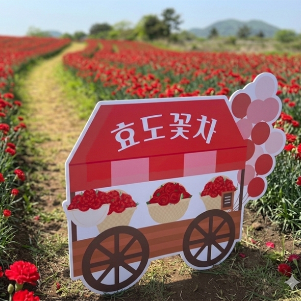 [파티붕붕] 카네이션 꽃마차 보드165 / 효도꽃차 어버이날 카네이션 꽃수레 포토존 행사 장식