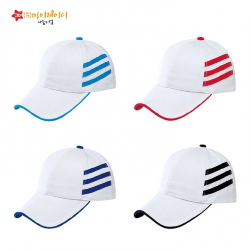 단체 행사 운동회 모자 캐쥬얼 볼캡 야구 모자 화이트 패션 삼선 모자JI-DC20