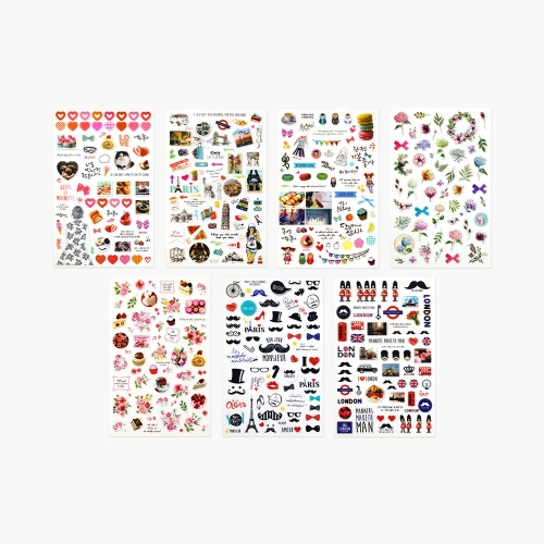 [예현] 다이어리 데코 스티커(7종 택1/레터링/꽃잎/랜드마크/KC인증)