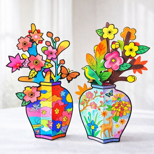 DIY 페이퍼 컬러 드로잉 꽃화분 / 드로잉팟 플라워 컬러링 화분 만들기