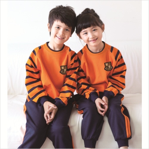 활동복1313-기린자수 주홍+곤색S/T라운드 / 5벌세트