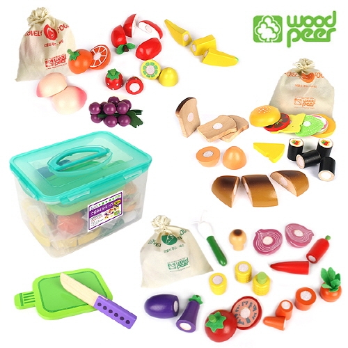 [우드피아] 원목 식품SET(총 54PCS)-채소,과일,베이커리,보관함