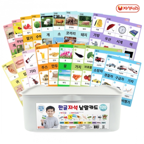 [자석나라] 자석 낱말카드120 (총240p) /한글카드/곤충/과일/음식/탈것/교통기관/신체/동물/사물/생활도구/악기/자연
