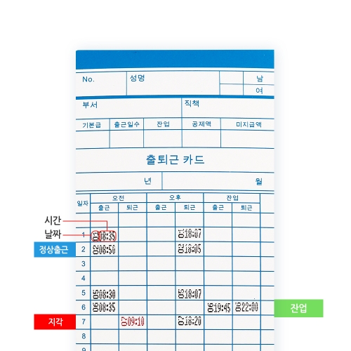 로드메일코리아 출퇴근기록기 CA-518 아날로그 블랙+카드함+출퇴근카드 100매
