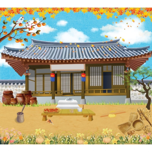[키즈파람] 전통배경현수막 087 - 기와집