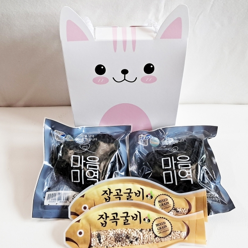 하트미역2개+잡곡굴비2개 1세트 고양이끈상자_반제품(문구입력가능)
