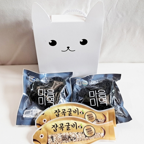 하트미역2개+잡곡굴비2개 1세트 강아지끈상자_반제품(문구입력가능)