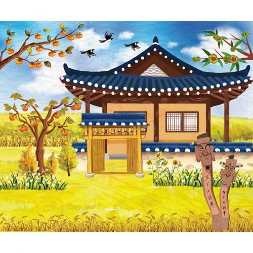[키즈파람] 전통배경현수막 098 - 기와집