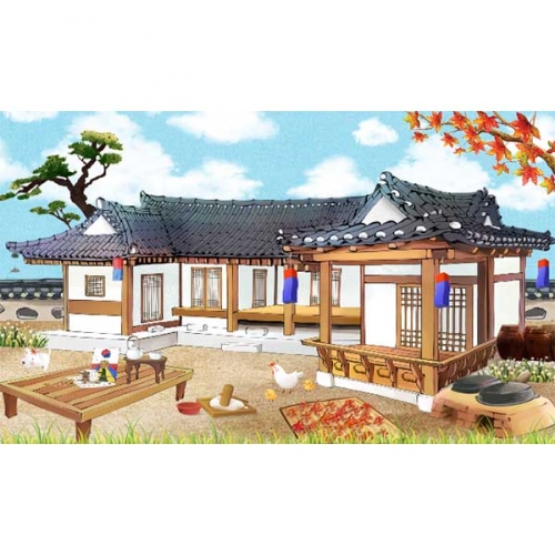 [키즈파람] 전통배경현수막 128 - 기와집