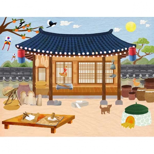 [키즈파람] 전통배경현수막139 - 기와집