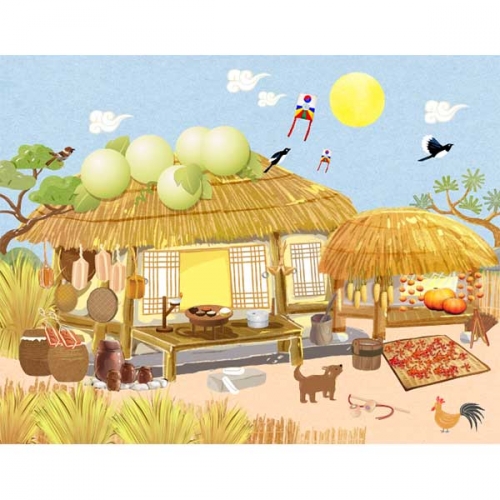 [키즈파람] 전통배경현수막140 - 초가집