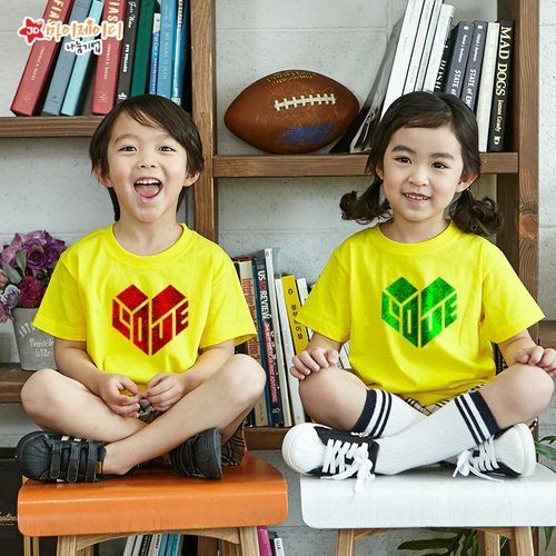 국내산 순면 크리스챤 반짝반짝 글리터 아트 티셔츠 반팔 _하트인러브