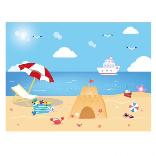 [키즈디자인] 여름바다배경현수막 6083 모래성