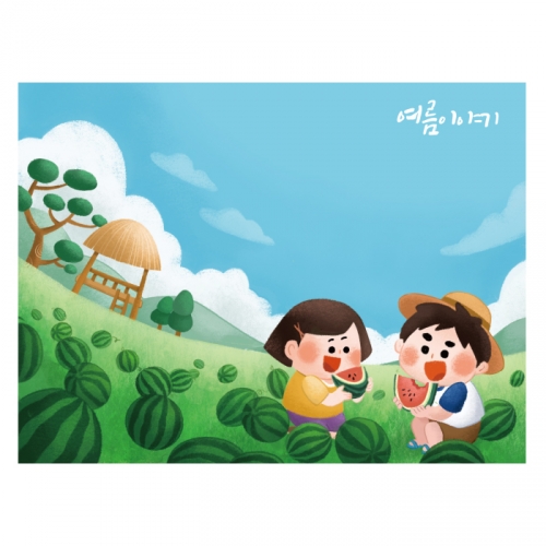 [키즈디자인] 여름배경현수막 6089 수박 원두막