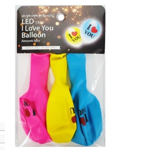 LED 칼라 사랭해 인쇄풍선 (3입)