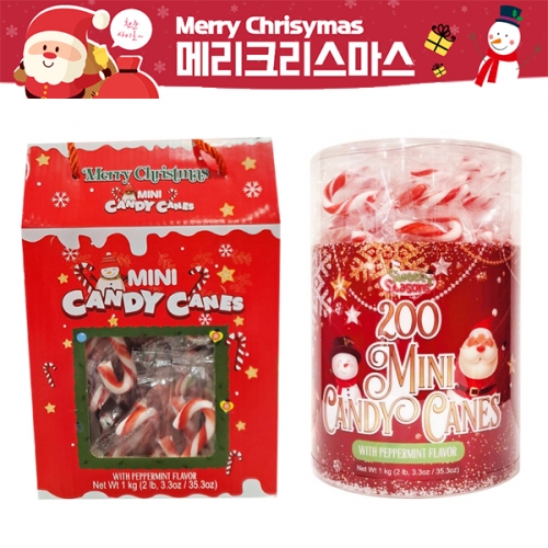 크리스마스 BASIC PROMOTIONS 미니 지팡이 캔디 케인 1kg 200개 막대 사탕 선물 어린이집 유치원