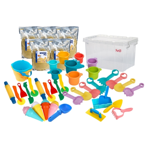 [캐스비]네이처 뉴매직샌드디럭스세트(1435set)→(매직샌드3kg 5개+악어컵쌓기+클레이툴5종2개+플라스틱박스20L+모래별친구들링크삽4종2개+모래별친구들버켓2개+모래찍기틀콘아이스