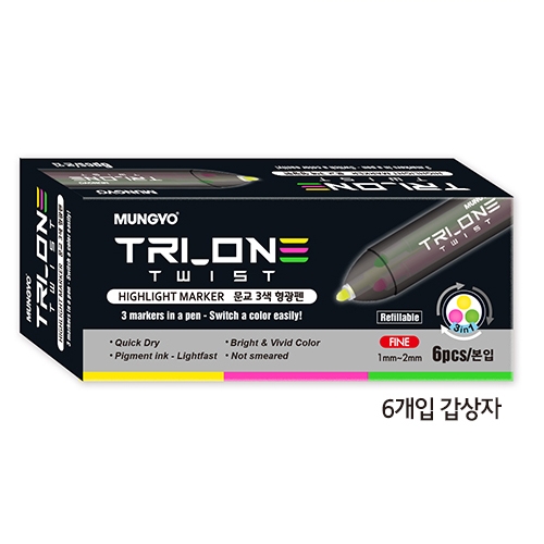 [문교화학] 3색 형광펜 6개입