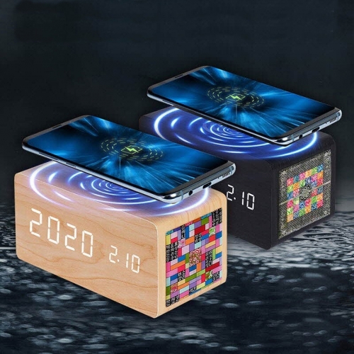 무소음 LED 디지털 블럭 자개 장식 무선충전 우드 시계