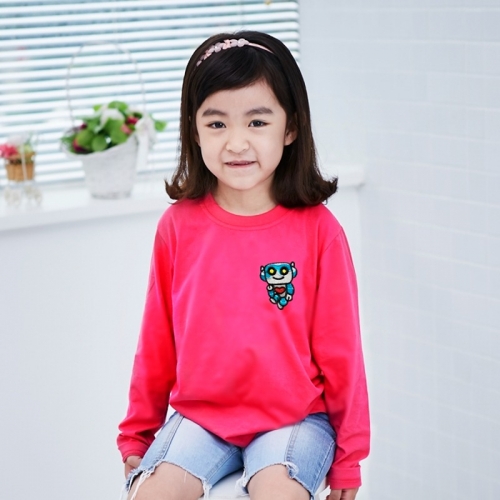 국내산 순면 30수 아트 티셔츠 ☆ 긴팔 ☆_고급와펜자수 해피로봇 (10컬러)