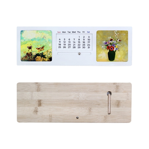 출시특가]고화질 메탈 포토 세계 명화 달력 천연대나무 만년달력 액자(탁상용)