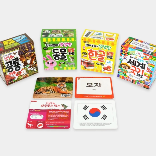 (개정판)진짜진짜 생생한 낱말카드 공룡 동물 한글 세계국기 4종선택 나라