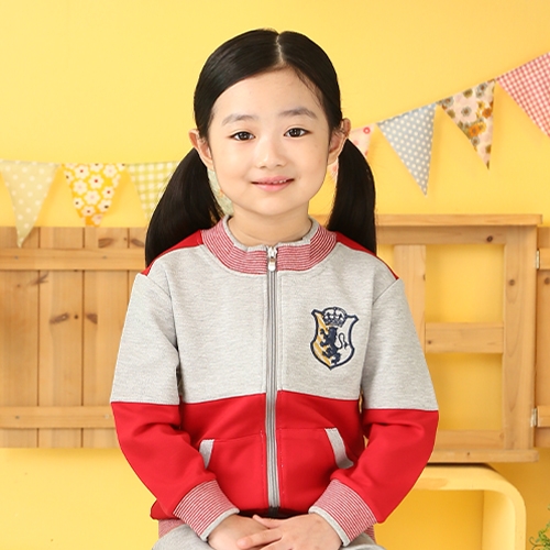 [키즈토이] 18012 레드 사자자수 짚업활동복 / 어린이집 유치원 활동복 원복 긴팔 체육복 신학기 개원 원아 용품