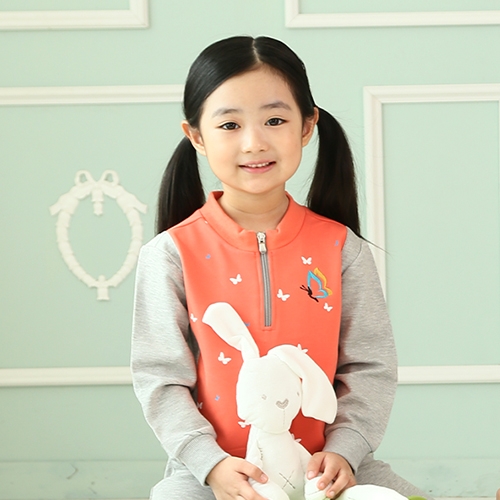 [키즈토이] 18018 코럴핑크 나비무늬 가슴지퍼활동복 / 어린이집 유치원 활동복 원복 긴팔 체육복 신학기 개원 원아 용품