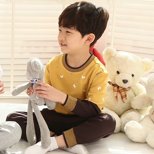 [키즈토이] 18021 옐로우&브라운나비 패턴 활동복 / 어린이집 유치원 활동복 원복 긴팔 체육복 신학기 개원 원아 용품