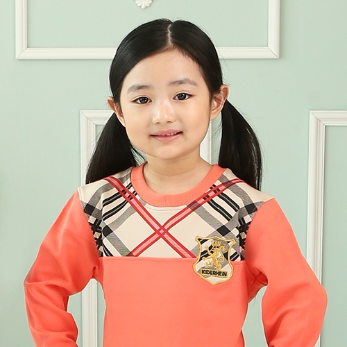 [키즈토이] 18014 코럴핑크 사자자수 사선체크 / 어린이집 유치원 활동복 원복 긴팔 체육복 신학기 개원 원아 용품