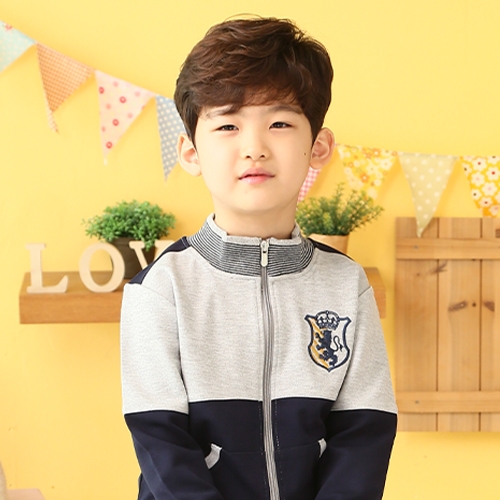 [키즈토이] 18013 네이비 사자자수 짚업활동복 / 어린이집 유치원 활동복 원복 긴팔 체육복 신학기 개원 원아 용품