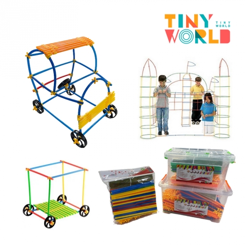 교통기관 역할놀이 [타이니월드] 빨대블록 500PCS 700PCS 전용바퀴 소프트블록 블록 블럭놀이