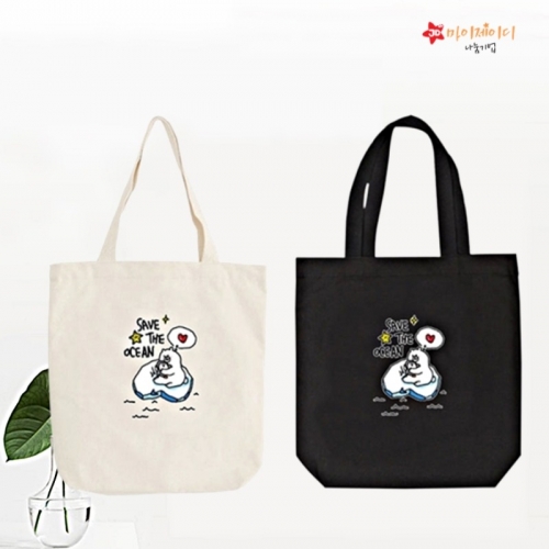 국내산 아트 캐릭터 에코백 _ 바다를지켜요 (베이지/블랙)