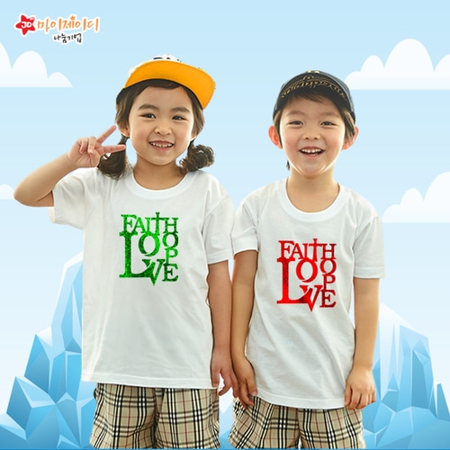 국내산 순면  반짝반짝 글리터 아트 티셔츠 반팔 _믿음소망사랑2