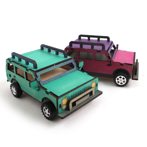 우드 DIY SUV 자동차 만들기 나무 조립식 차바퀴 조립 완구 미니어처