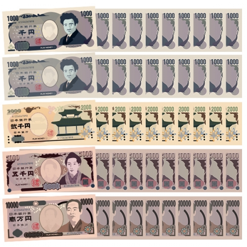 퍼니소피 세계 어린이 화폐 은행 놀이 50장세트 (달러, 위안, 유로, 엔) (보관함포함) / 코팅 방수 역할놀이 역할영역 시장놀이 가게놀이