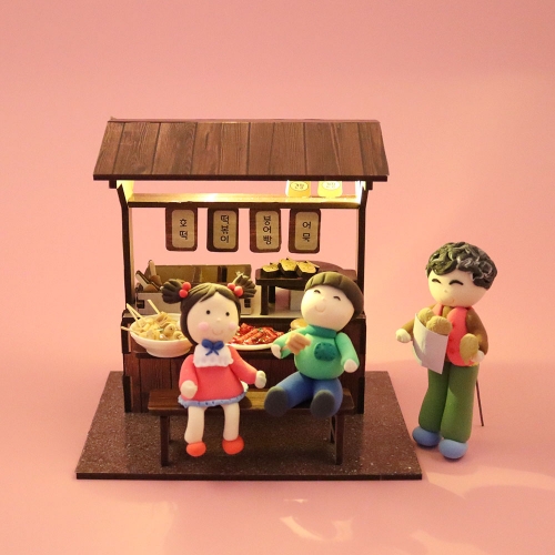우드 DIY 포장마차 미니어처 만들기 스티커포함 클레이 배경판 LED미니등 별매