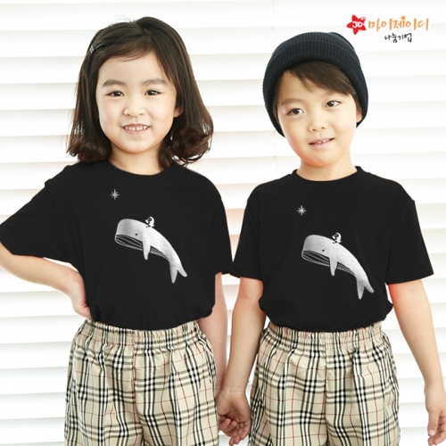 국내산 순면 티셔츠 반팔 반짝반짝 포일아트 실버_고래와북극여행(9색)
