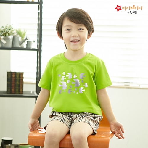 국내산 순면 티셔츠 반팔 반짝반짝 포일아트 실버 _날아라새들아(9색)